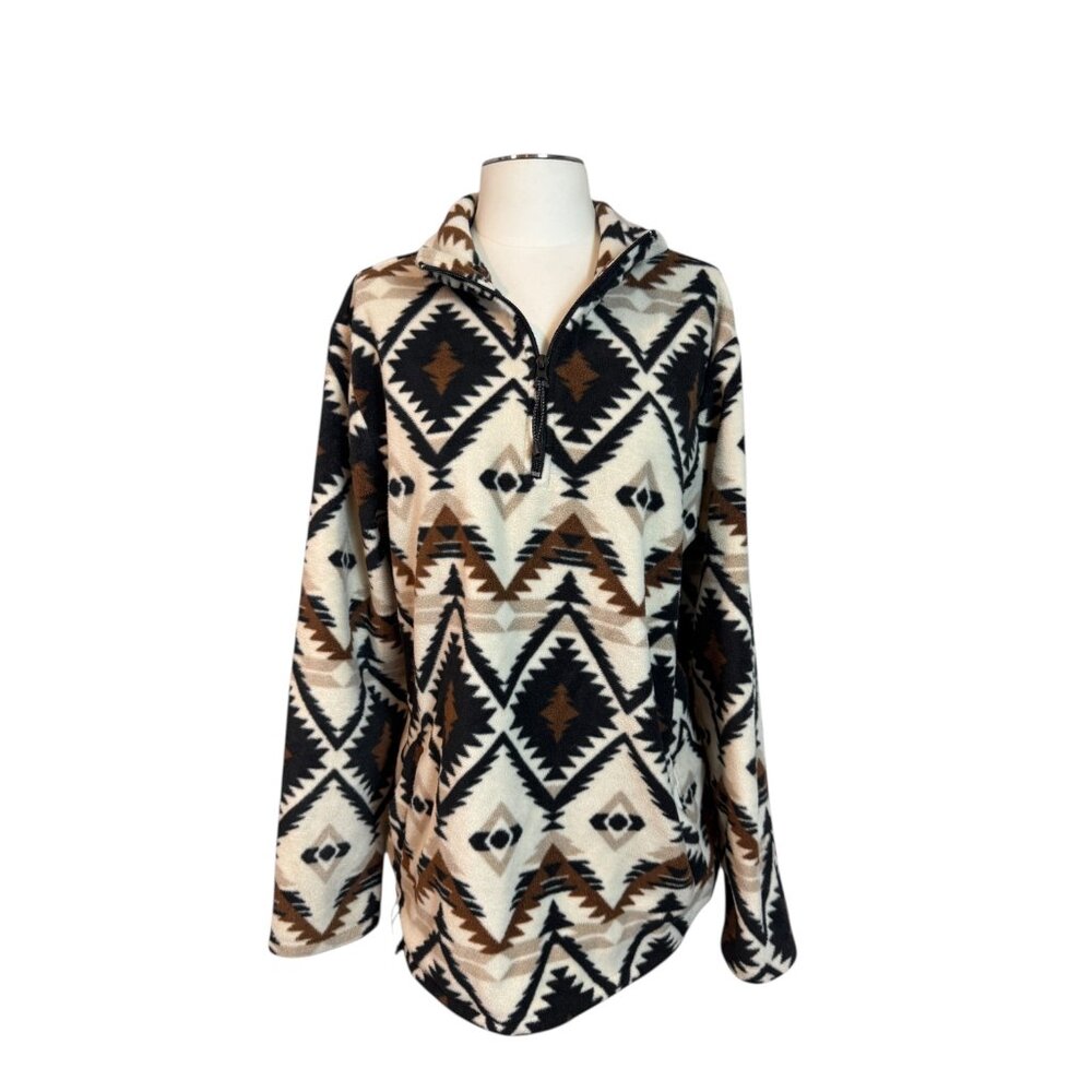 PACSUN pullover quarter zip fleece aztec brown black tan top EUC